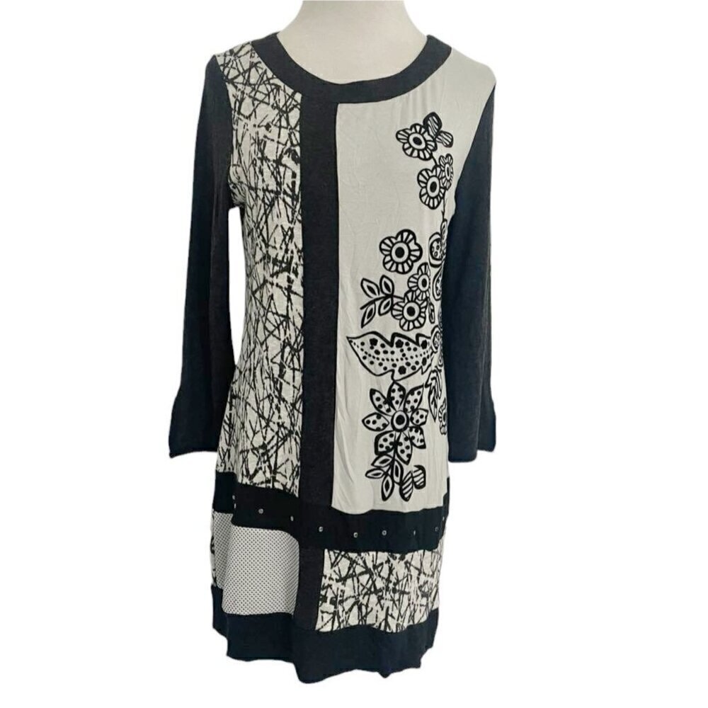 Dolcezza Size Small Top Blouse Tunic Long Sleeve Wearable Art Abstract Boho